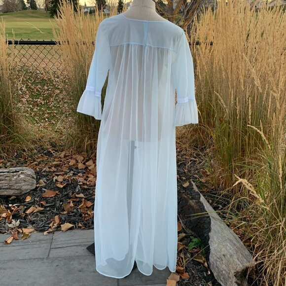 Vintage Sheer Chiffon Peignoir Robe Handmade Pastel Blue Dressing Gown - Picture 5 of 13